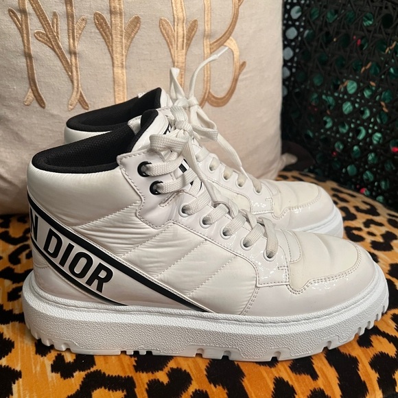 CHRISTIAN DIOR Nylon Fabric Womens D-Player High Top Sneakers White & Black - Picture 14 of 15